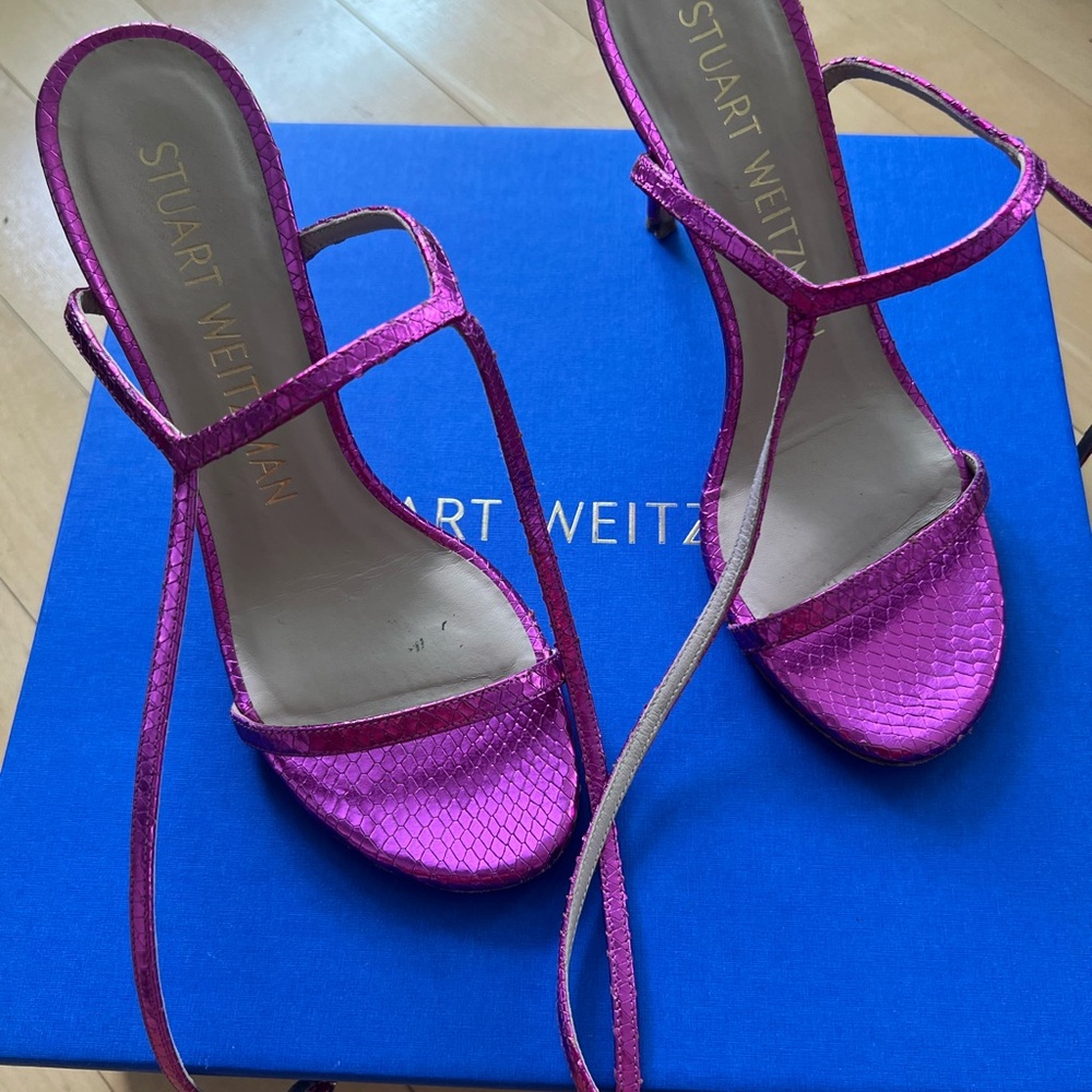 Stuart Weitzman Metallic Fuchsia Strappy Heels